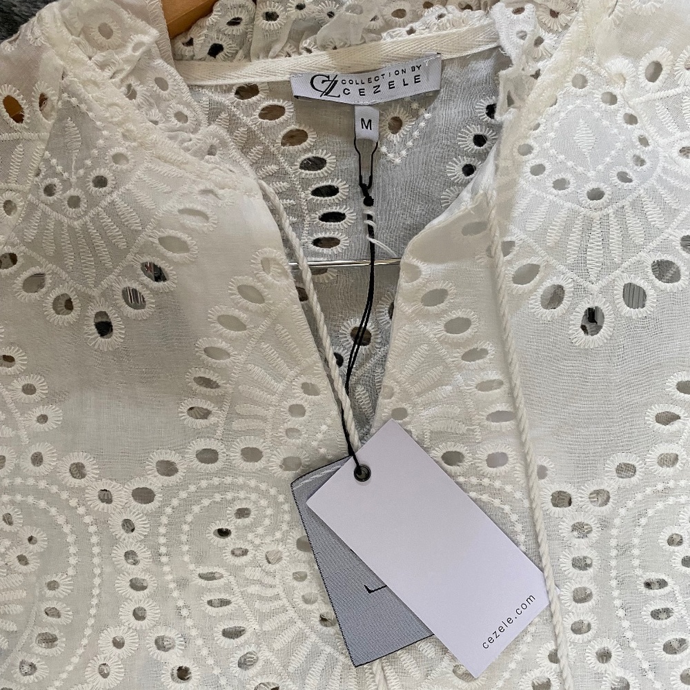 White cotton, eyelet, tiered dress,